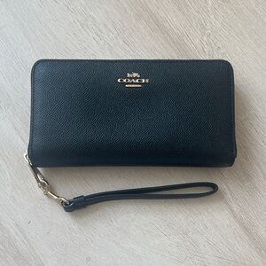 Coach Black Wristlet with Gold Logo